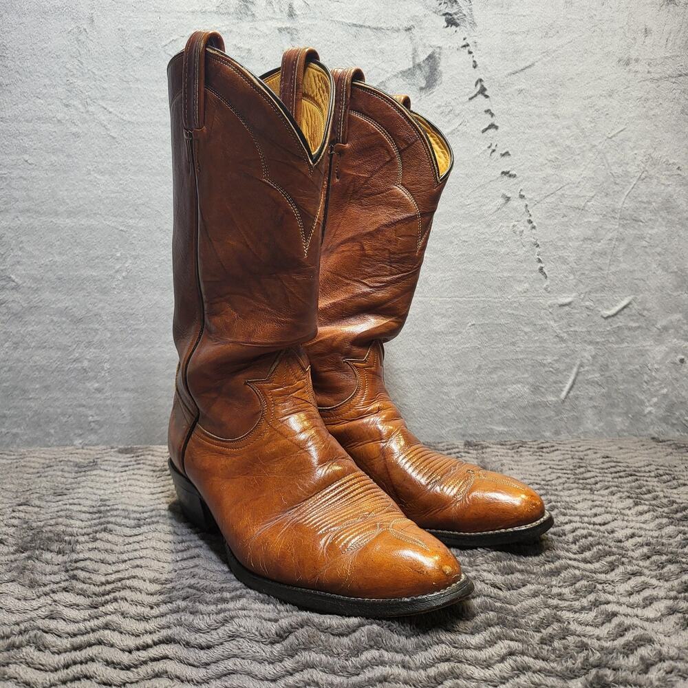 Tony Lama Boots Mens Size 9 Brown Leather Western Pull On Pointed Toe 5084